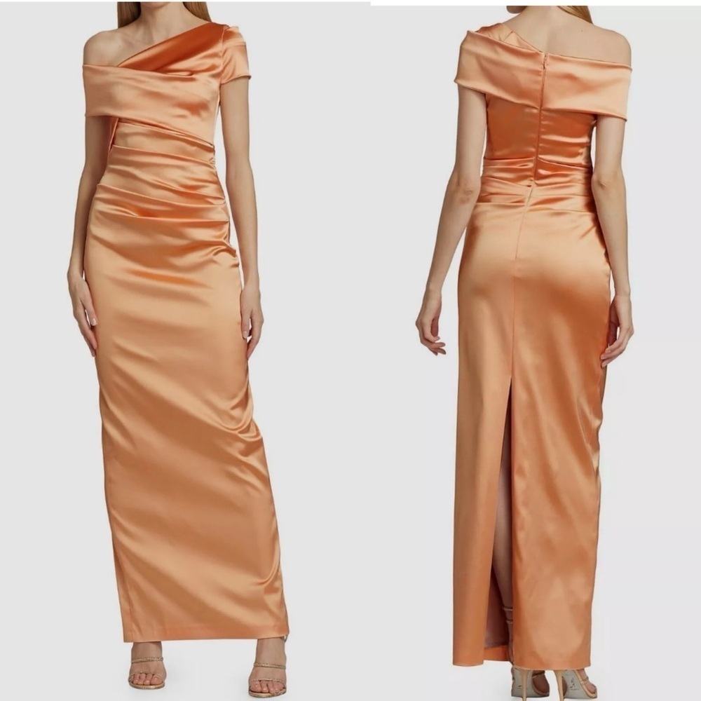 NWT New TALBOT RUNHOF Draped One-shoulder Satin Duchesse Gown In Physalis Size 4